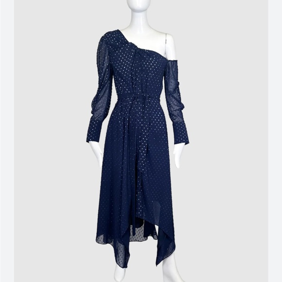 Jonathan Simkhai Navy Blue Dress with Silver Polka Dots | 4 - Picture 1 of 5